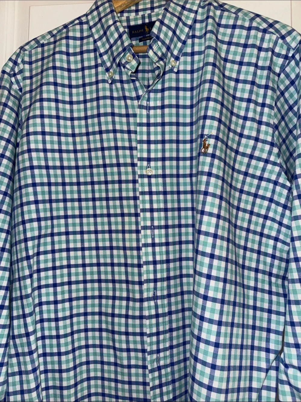 Ralph Lauren Blue and Mint Gingham Classic Fit Button-Down Shirt